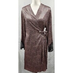 Victoria's Secret Satin Cheetah Print Black Lace Kimono Robe‎ M/L
